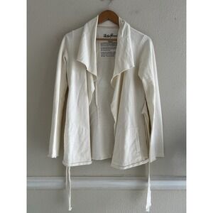 Lucky Brand Ivory Cardigan Jacket Tie Waist Pockets Lagenlook Quiet Modest